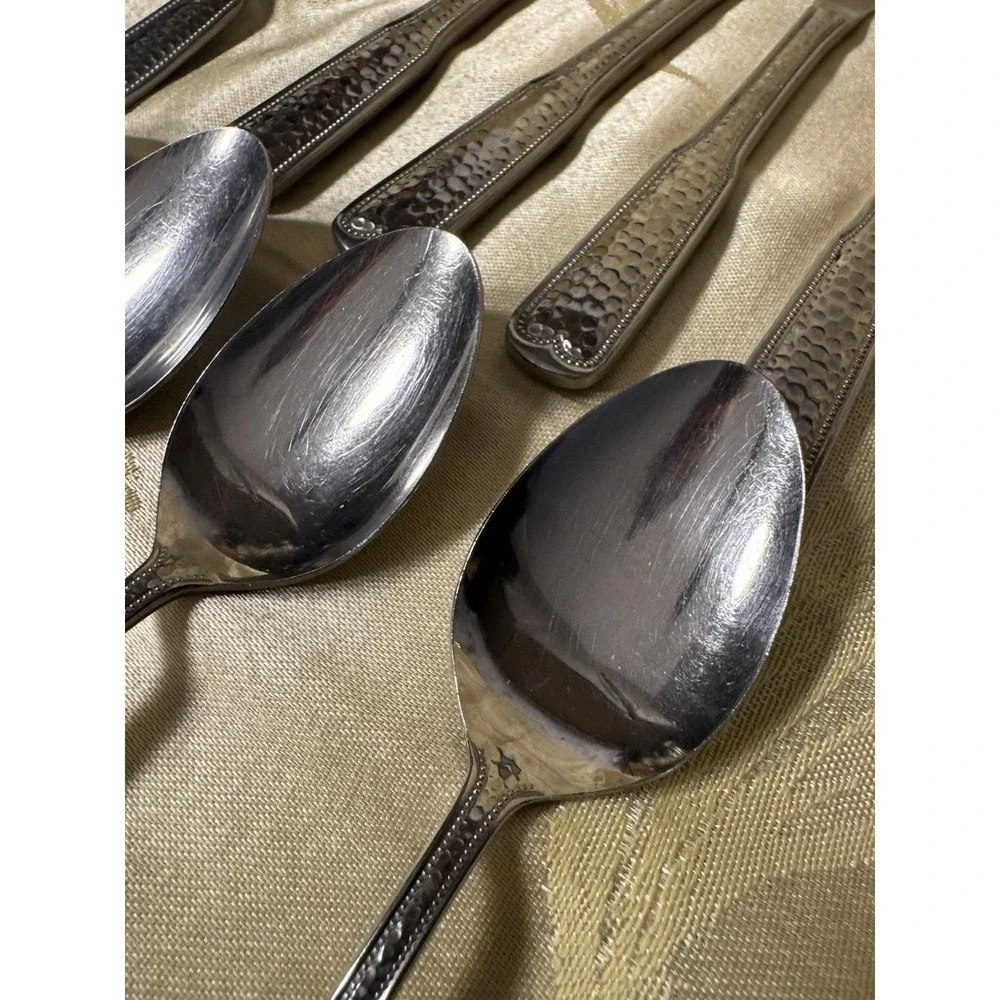 Vintage Orleans Silver ORL32 Stainless Flatware Hammered Handle Japan 15pc MCM
